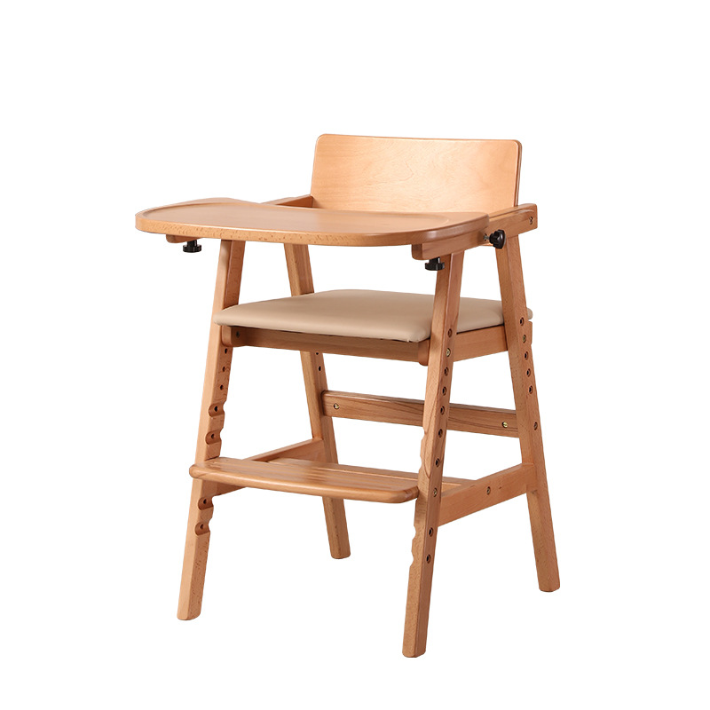 Foldable baby chair home baby dining chairbackrest high chair solid wood adjustableplate growing chair